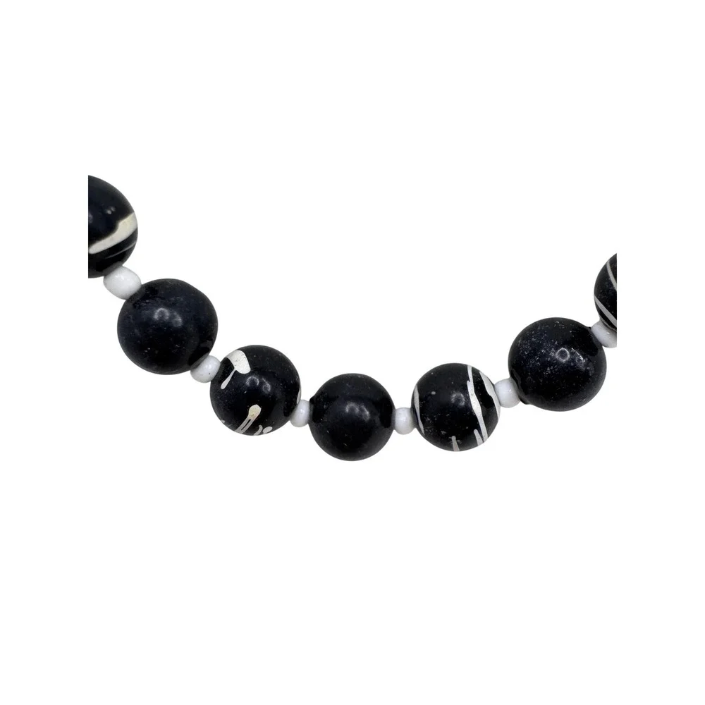 Chunky‎ Black White Swirl Wooden Shell Bead Necklace Hippie Boho Surf Beach